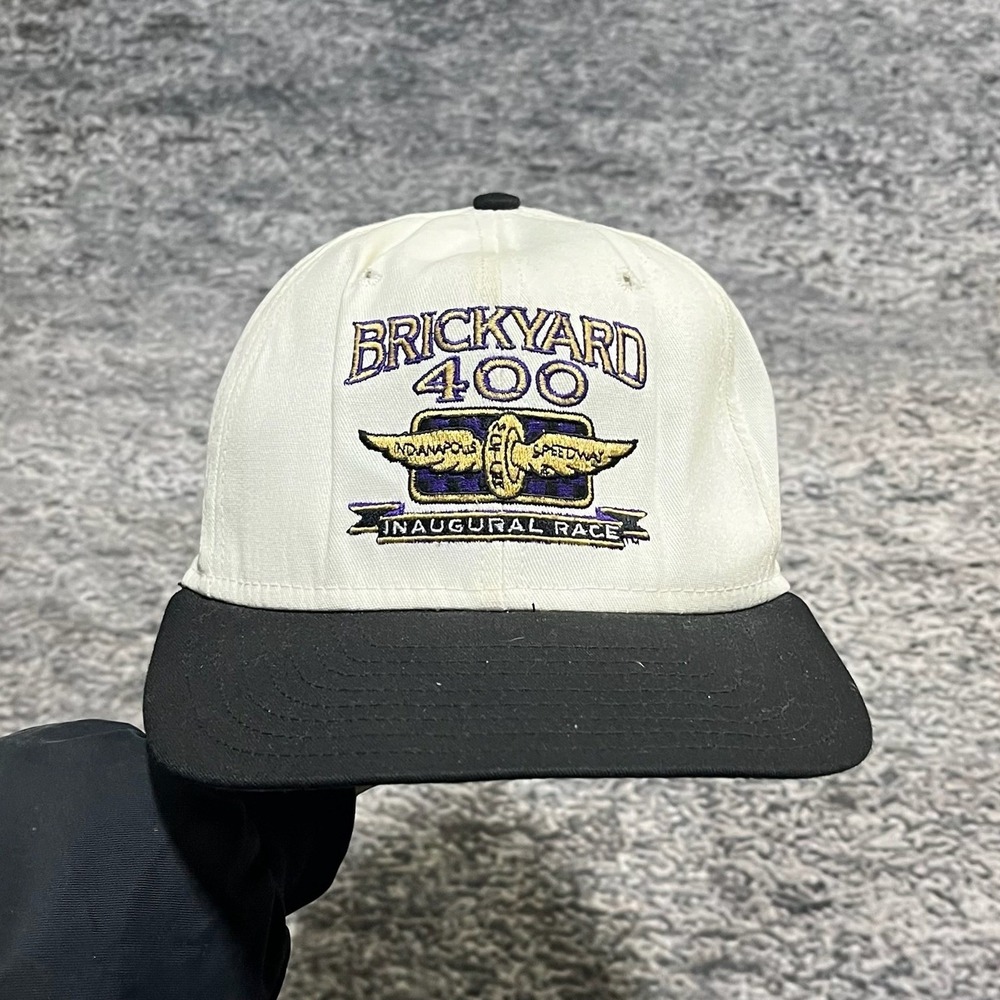 Vintage 90s Brickyard 400 Snapback Hat‎ Yellow Black DeLong Racing 90s USA Cap